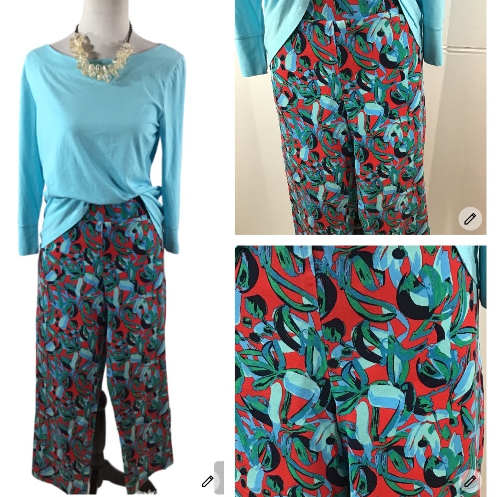 Soft Surroundings tropical floral pull on ankle pants L